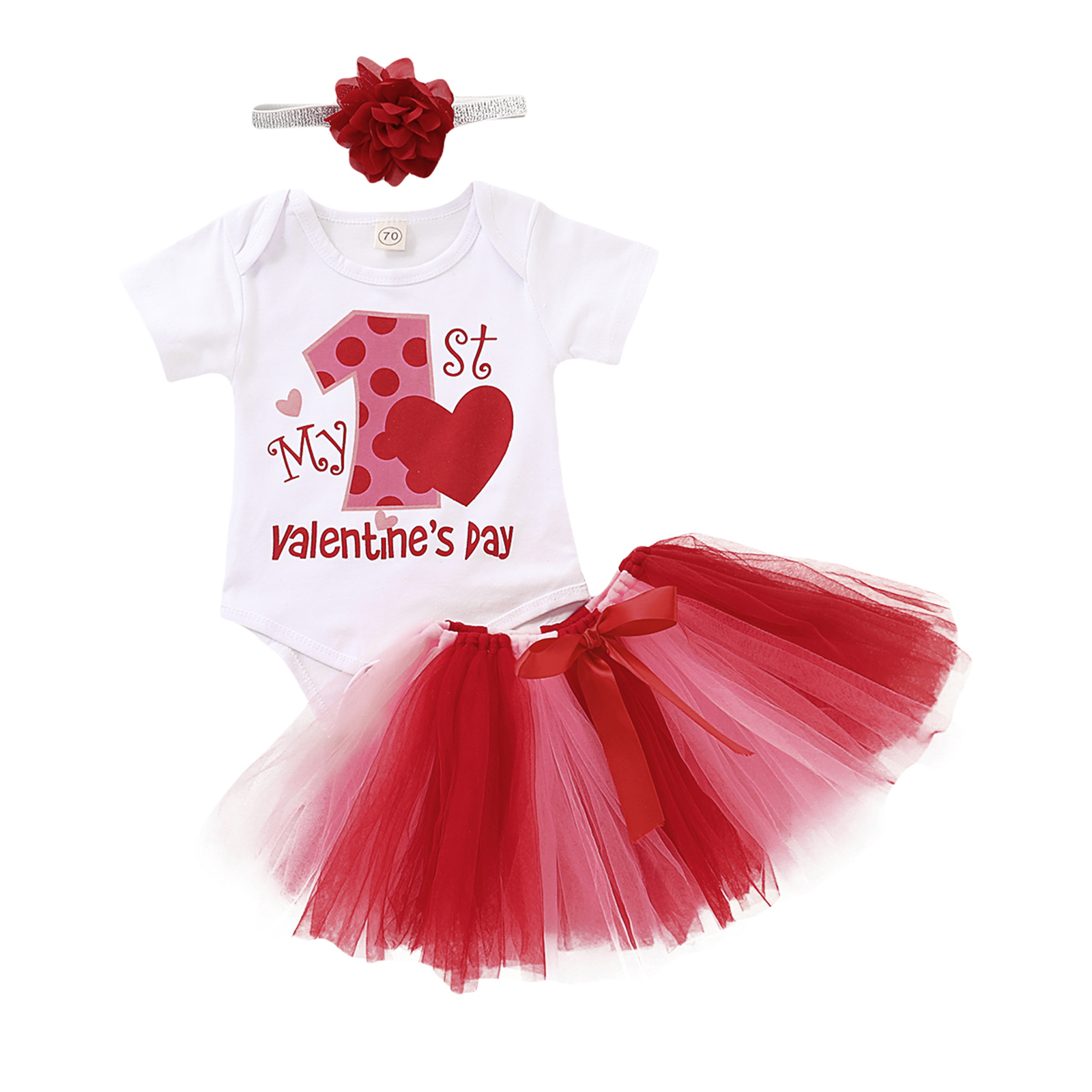 Conjunto De Verano Para Bebé Niña - Mameluco Manga Corta Con Diadema, Bordado De Oso
