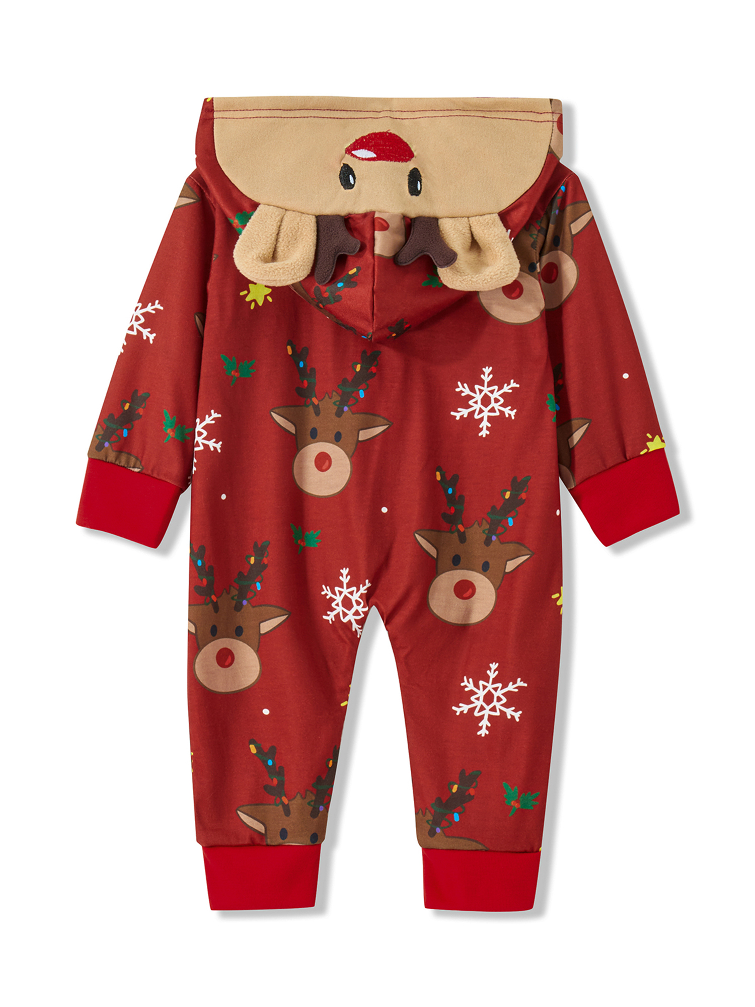 thumbnail image 4 of Pijama De Navidad Mono Casual Con Cremallera Estampado De Alce De Manga Larga Y Sombrero; Bebé 9 Meses, 4 of 5